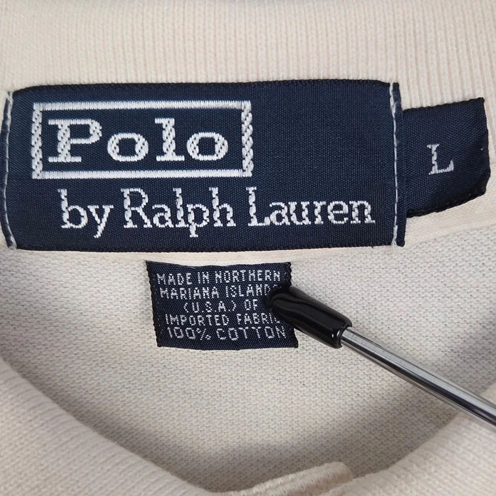 Polo Ralph Lauren Polo Shirt Mens Large Cream Ivory Short Sleeve Cotton Vintage